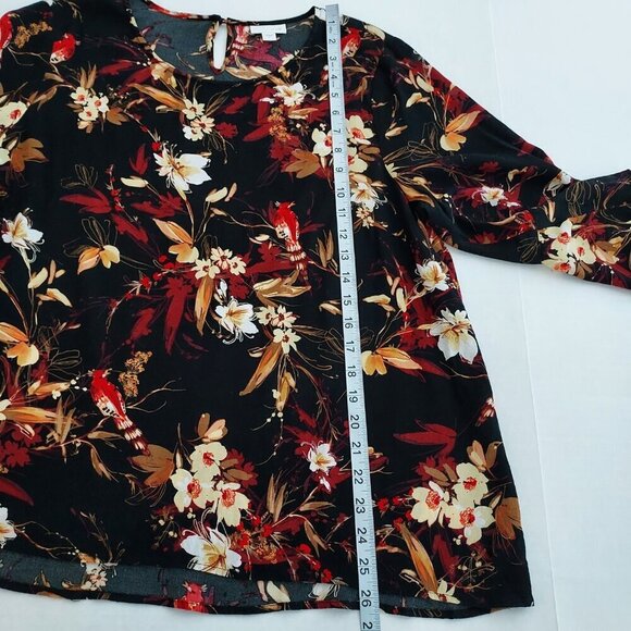 J Jill Black/Red Foliage 3/4 Sleeve Top Size Large - Picture 7 of 9